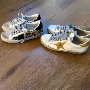 Golden Goose Style White Sneakers with Gold Star Accent